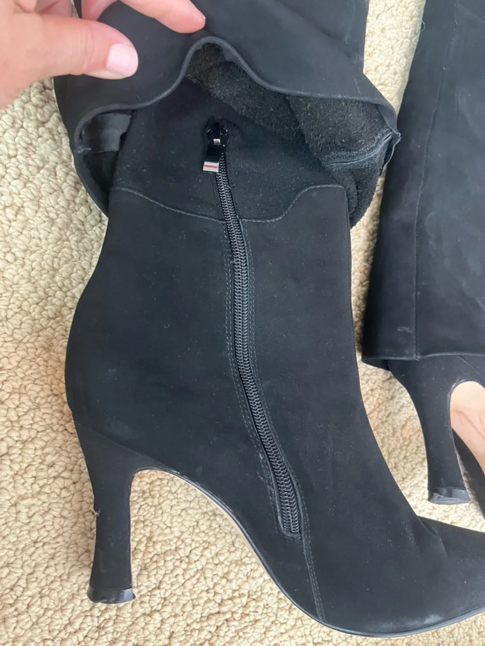 Calvin Luo Over the Knee Suede Fold Over Heeled Boots